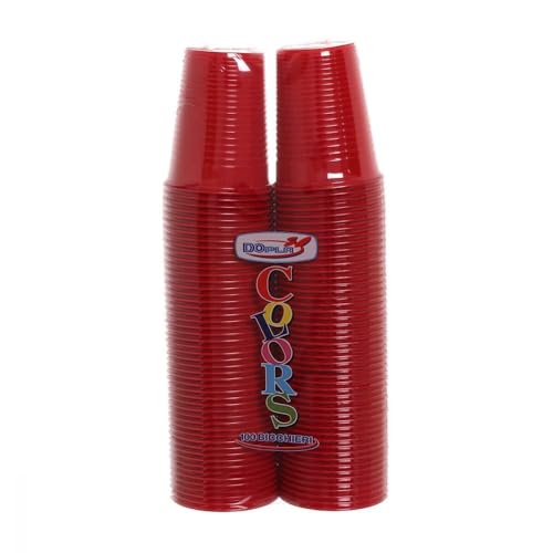 TEKHOME 100/200/500/1000 PEZZI BICCHIERI COLORATI COLORS DOPLA da bibita ideali per compleanni, feste, party, aperitivi (ROSSO, 100)