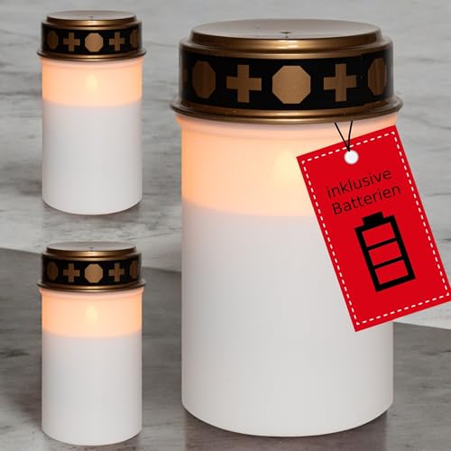 Novaliv Velas LED para tumbas con batería, color blanco, 3 velas para cementerio, luz LED con batería, vela de cementerio, vela LED para exteriores, vela conmemorativa para tumba, luz eterna