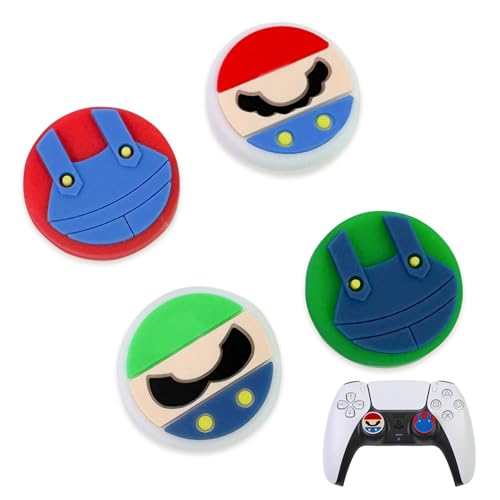 Image of PERFECTSIGHT Cute Thumb Grip Caps for Switch 2, PS5 PS4 Xbox Series X /S Xbox One Switch PRO Controller Steam Deck, 4PCS Soft Rubber 3D Thumbsticks Button Joystick Cover, Red+Green Bros