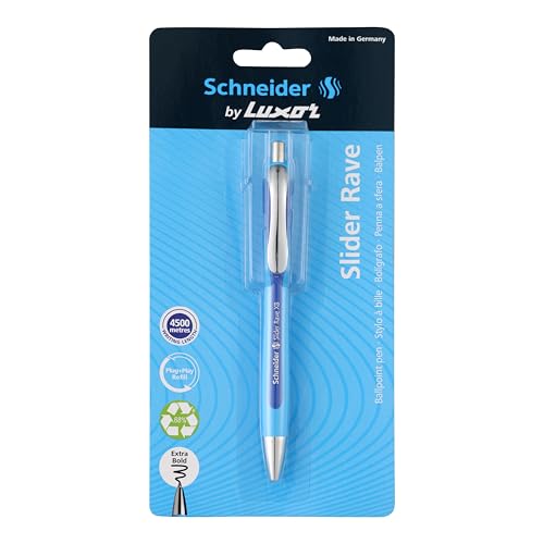 Image of Luxor Schneider Slider Rave Ball Pen-Blue| Extra Bold Writing| Waterproof Ink - Refillable| 4500 mtrs Writing Length| Ergonomically Shape & Rubberized Surface| Extra Ordinary Smooth & Gliding Writing