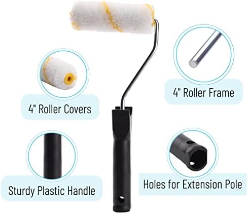 Bates- Paint Tray Set, 4 inch Paint Roller, Paint Tray, Foam Roller, Roller Brush, Small/Mini 4", House Painting Supplies, Paint Roller Covers, Roller Frame, Roller Naps
