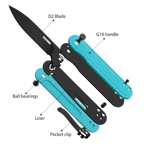 Image of OLITANS G040 Pocket Knife, 2.75'' D2 Steel Blade G10 handle, Small EDC Knife with Pocket Clip for Men Women, 2.1oz (Cyan)
