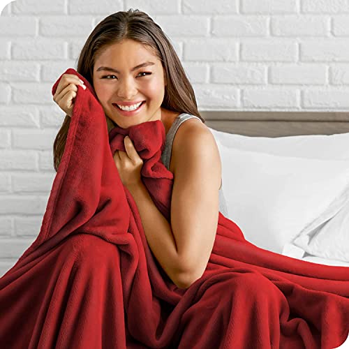 Image of HOMEKART Premium Flannel Fleece Blanket for Single Bed, Super Soft Plush Lightweight All Season Blanket, Solid Cozy Bed Throw for Bedroom, Sofa, Couch, Travel & Camping, 152 x 228 cm (Red)