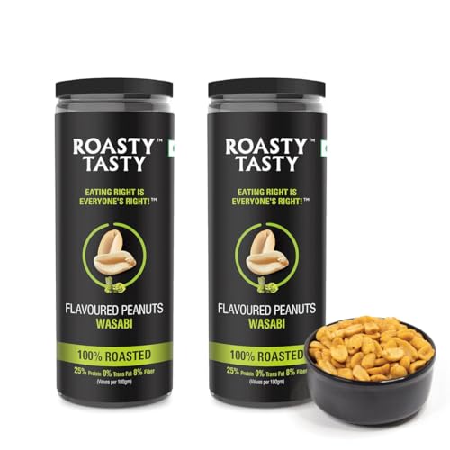 Image of Roasty Tasty Wasabi Flavour Roasted Peanuts|Healthy Snacks|Rich In Protein & Fibre|Roasted, Not Fried Snacks|Healthy Food|Namkeen Peanuts|Crunchy Masala Peanuts|Pack Of 2 (150G Each)
