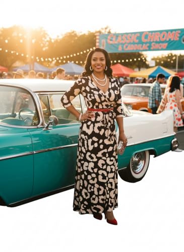Image of Yajedo Womens Casual Summer Maxi Dress Plus Size Sexy Wrap V Neck 3 /4 Sleeve Sundress with Pockets