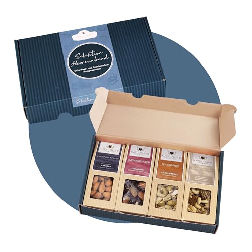WELLNUSS Geschenkset für Männer Herrenabend 4 x 60g vegane Premium Nussmischungen im edlen Geschenkkarton Geschenkidee für Mann Papa Opa Freund