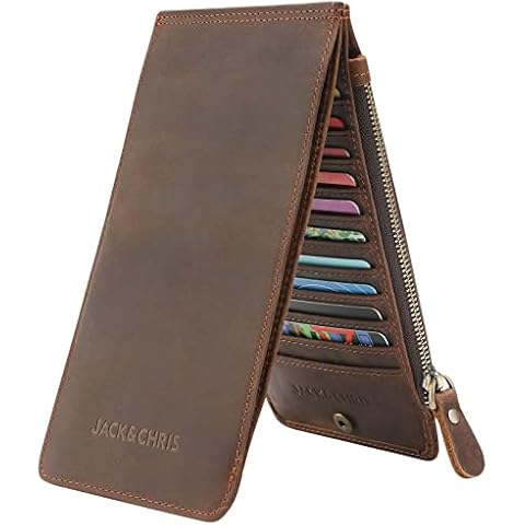 Jack&Chris Leather Multi Card Organizer Wallet Credit Card Holder Thin Wallet with Zipper Pocket,MBNM026 (Dark Brown) Cover