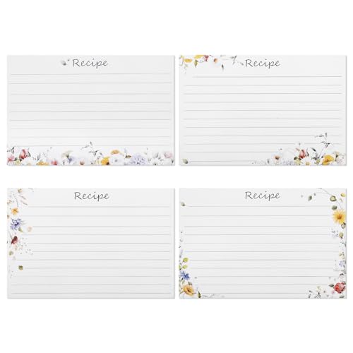 40 biglietti di ricette vuoti, 15 x 10 cm, double-face, con motivo floreale di campo, libri di cucina per matrimoni, bomboniere, per registrare piatti, menu e diario della cucina