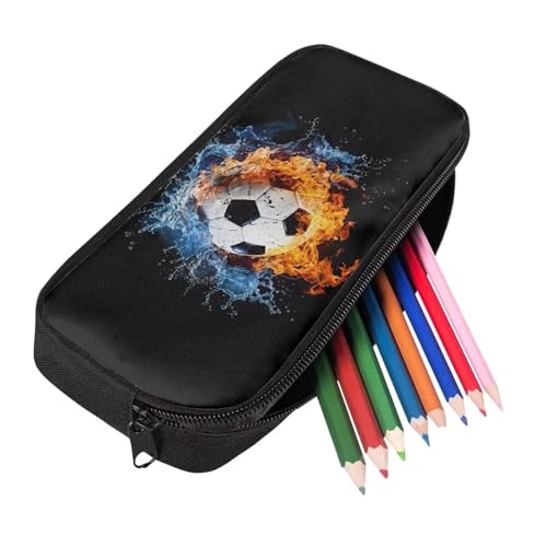 Image of Fire Soccer Nursing School Essentials Pencil Case Pencil Pouch Aesthetic Lightweight Pen Bag Stylish Small Office Supplies Black
