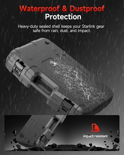 Image of Starlink Gen 3 Hard Case with Built-In AC & RJ45 Ports - Waterproof Protective Case for Starlink V3 Dish, Power Supply, Cables & Stand - Heavy-Duty Outdoor Storage Box for RV, Camping