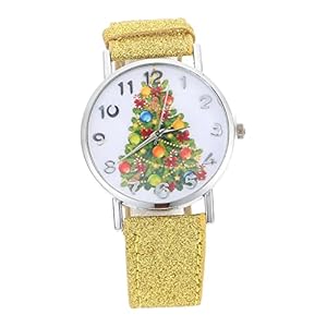 RUNROTOO 1 PC Dames Kerstboom Tafel Kerstman Horloge Kerst Horloge Kids Horloges Voor Meisjes De Gift Xmas Tree Patroon Horloge Roestvrijstalen Vulmachine Miss Polshorloge Voor Dame