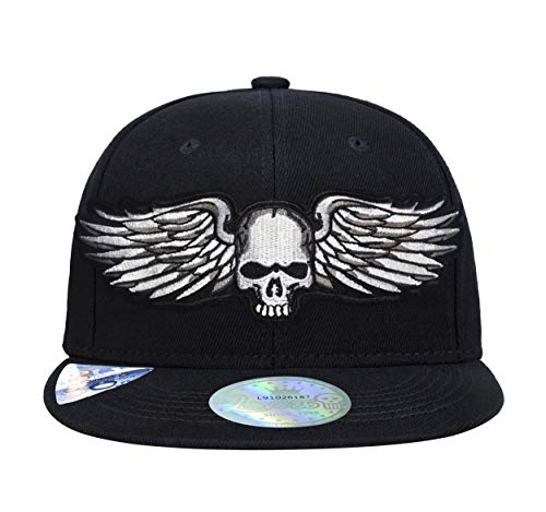 Love To Hommes Flat Bill Snapback Chapeaux Wings of The Reaper Crew Broderie Skull Casquettes de baseball.., Ailes de crâne, Taille unique