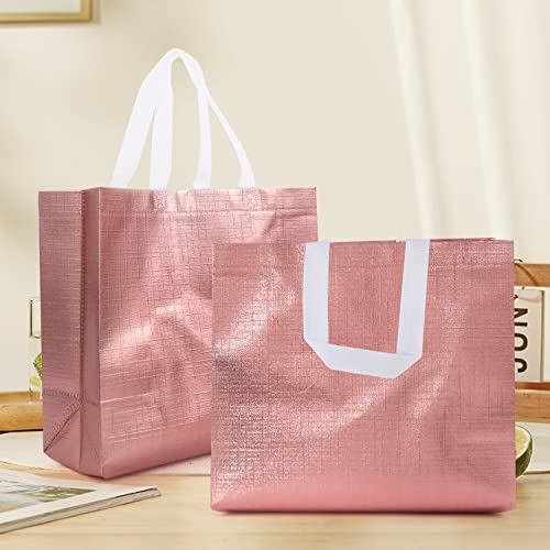 Yhjz 12 Pcs Reusable Gift Bags, Rose Gold Gift Bags Glossy Glitter Reusable Grocery Bag With Handle Non-Woven Shopping Bags Tote Bag For Presents Bridesmaid Birthday Party Wedding (Rose Gold) #TOP4