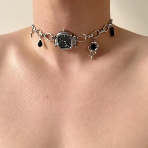 Montre de poche industrielle avec chaîne de clavicule, bijou rétro
