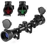 SOROVEE Rifle Scope 3-9x40 EG Red Green Rangefinder Illuminated Optical Tactical Airsoft Sniper Scopes for Hunting with 20mm Free Mounts and Flip-Open Covers
