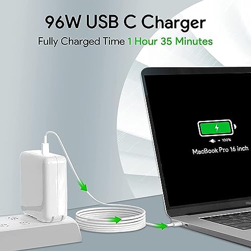 Mac Book Pro Charger - 96W USB C Charger Fast Charger for USB C Port MacBook pro & MacBook Air, ipad Pro, Samsung Galaxy and All Type C Device, 6.6 ft USBC Cable Included