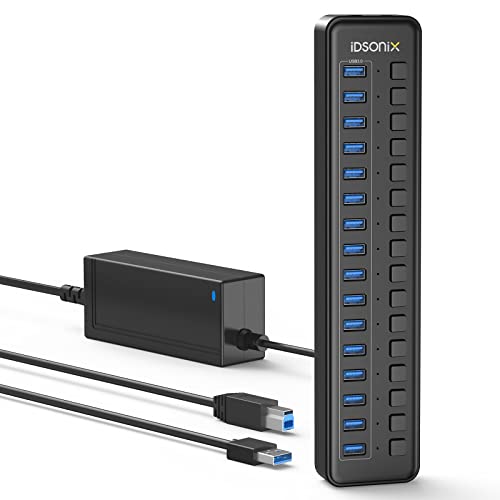iDsonix USB 3.0 Powered Hub, 16-Port USB Splitter with Individual on/Off Switches and 12 V/6.5 A Power Adapter, USB Hub for Laptops, PCs and More Cover