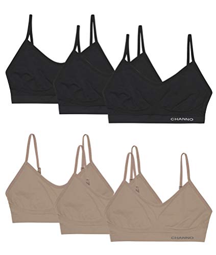 Channo Sujetadores Invisibles sin Costuras, sin Aros ni Relleno, Hechos de Licra con Tirantes Ajustables - Pack de 6, Negro/Vison, L/XL