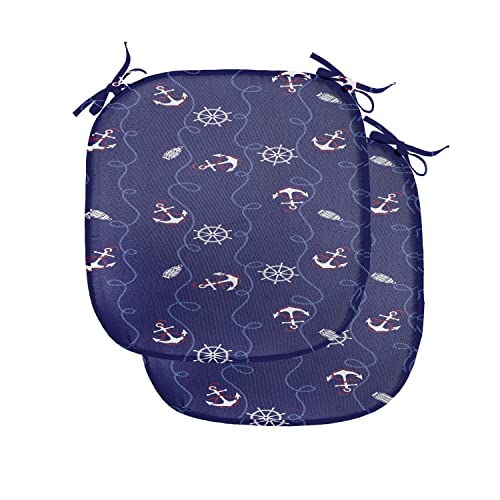Lunarable Anchor Chair Seating Cushion Set of 2, Nautical Style