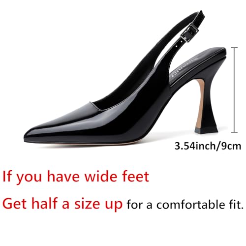 Image of Susanny Slingback Kitten Heels Elegant Dressy Pumps for Women Closed Pointy Toe Sexy Chunky High Heels Wedding Bride Prom Party Dress Shoes