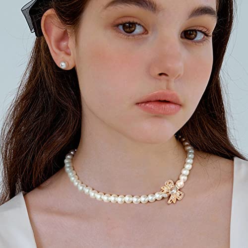 2Pcs Pearl Necklace Set, Bow Necklace, Artificial Pearl Necklace, Pearl Choker Necklace Charm Lady Girlfriend Wedding Birthday Anniversary Everyday Jewelry Gift #TOP2
