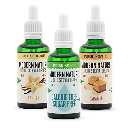 Modern Nature Gouttes de Stévia Liquide - Multipack 50ml X3 | Édulcorant Naturel, Sans sucre, Sans calories, Céto | Substitut de sucre, Arôme de Sirop de Café | Diabétique (Environ 125 portion x3) Cover