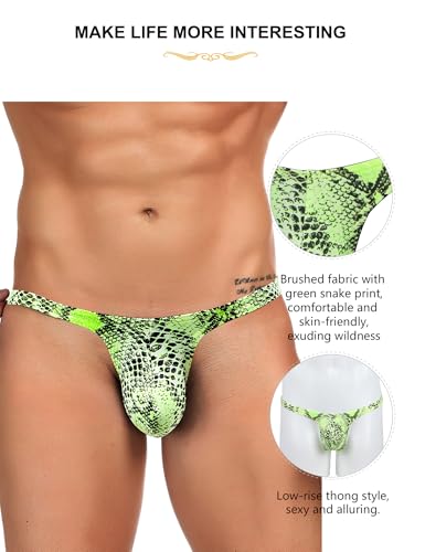 Men's Thong Underwear Soft G-String Briefs Snake Print Sexy Low Rise T-back Sanded Panties for Men Green S-XL4