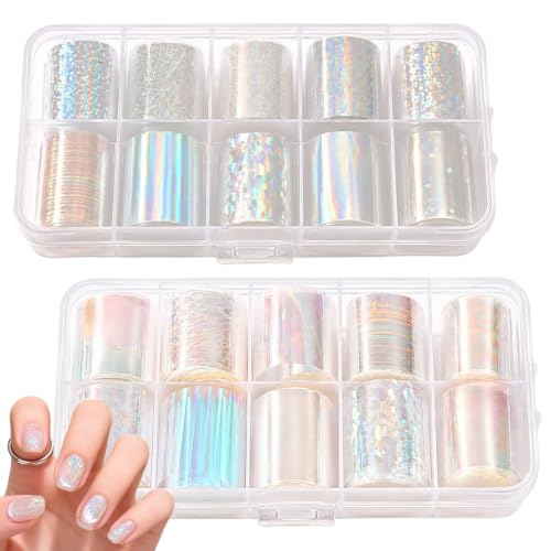 2 Box 20 Rolls Nail Transfer Foil, Clear Iridescent Foil Nail Art