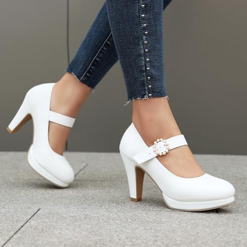 Image of ForeMode Fashion Women T-Strap High Heels Bow Platform Round Toe Pumps Leather Summer Sweet Shoes