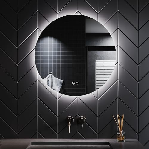 SONNI Espejo Baño LED Redondo Luz Regulable 3 Colores Antivaho 80x80 cm Espejo con Luz Baño con Interruptor Táctil IP65