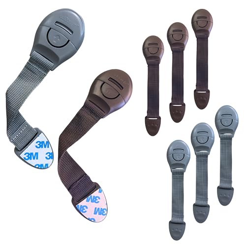 Image of KidDough Furniture Safety Locks for Kids - Pack of 4 Brown + 4 Grey Locks, Child Safety Locks for Drawers, Cabinets, Fridge, Cupboard Lock, Strong and Adhesive Safety Locks