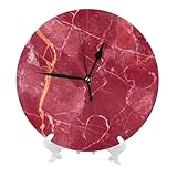 Buewutiry Orologi da parete a batteria da 25,4 cm, motivo astratto, bianco, rosso, oro, marmo, moderno, silenzioso, piccolo orologio da parete per soggiorno, bagno, cucina, ufficio, decorazione