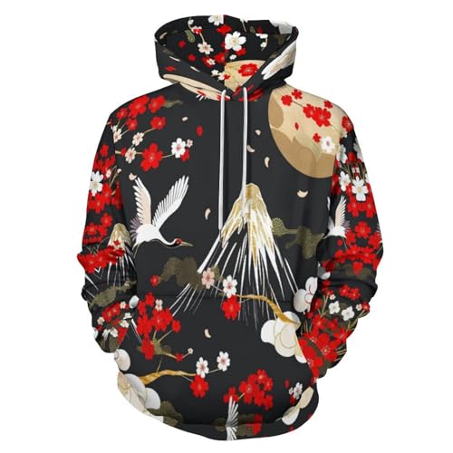 Pull à manches longues art traditionnel japonais imprimé 3D avec poche