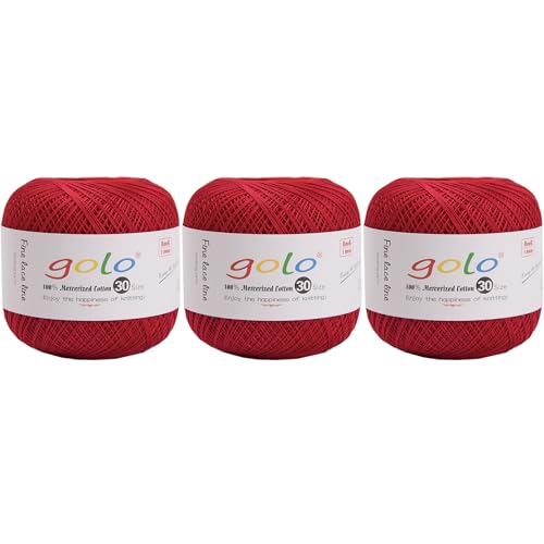 Image of golo 3 Balls Crochet Thread Size 30 Embroidery Thread Yarn for Hand Kniting Yarn for Tatting 756