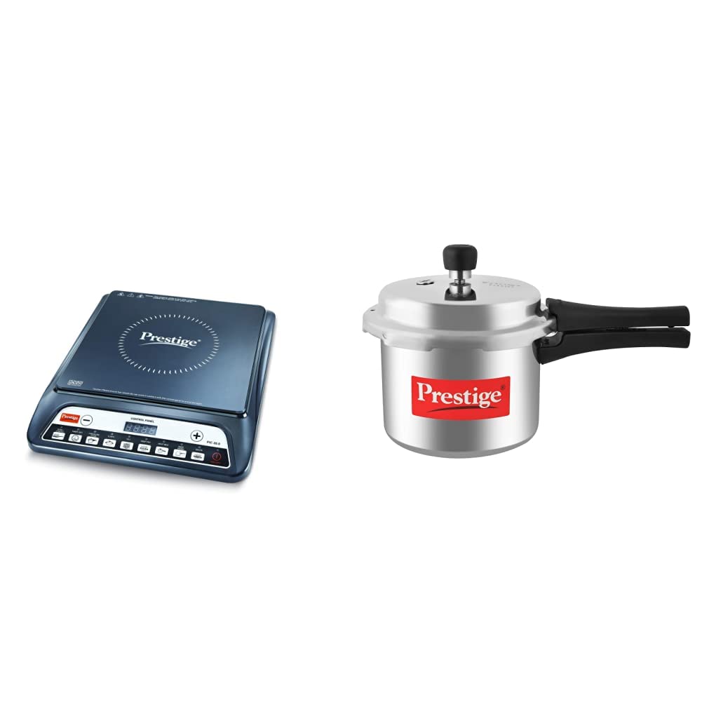 Prestige PIC 20 1200 Watt Induction Cooktop with Push Button (Black) & Popular Aluminium Pressure Cooker, 3 litres, Silver Combo-image-3