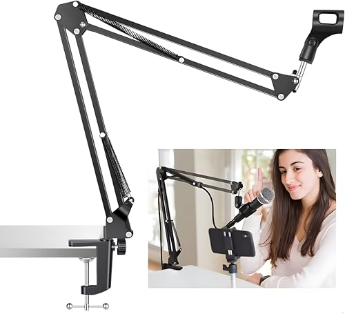 Image of CLAPONE Microphone Stand for Singing Suspension Boom Scissor Arm for Broadcasting and Recording Microphone Desk Arm Stand Adjustable for Voice-over, Gaming, Studio, Home Office