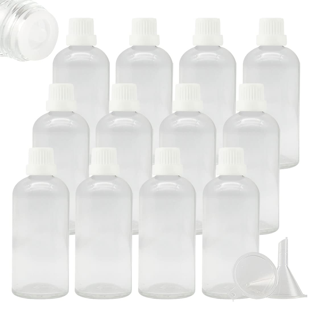24 Stück Leer 100ml Braunglas Flasche mit Tropfmontur Originalitätsverschluss, Tropfflasche Klar mit Weiß Schraubverschluss Glasflaschen für Ätherisches Öle Essenzen Aromatherapie