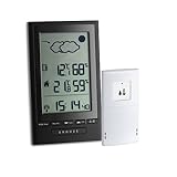 Réveil : station météo avec horloge radiocommandée indiquant la date et le jour de la semaine, plus 2 heures de réveil avec fonction snooze.