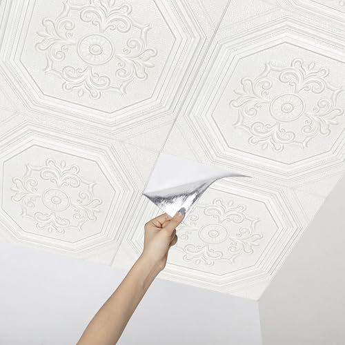 16 PCS Peel and Stick Ceiling Tiles, 13.8”x13.8” 3D Foam Wall Panels, Covers 21 Sq.Ft - Easy to...