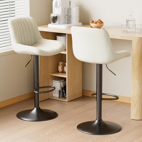 Image of Nalupatio Bar Stools Set of 2, Adjustable Modern Swivel Bar Stools with Backs, Counter Height Performance Fabric Island Chairs for Home Kitchen, Off-White