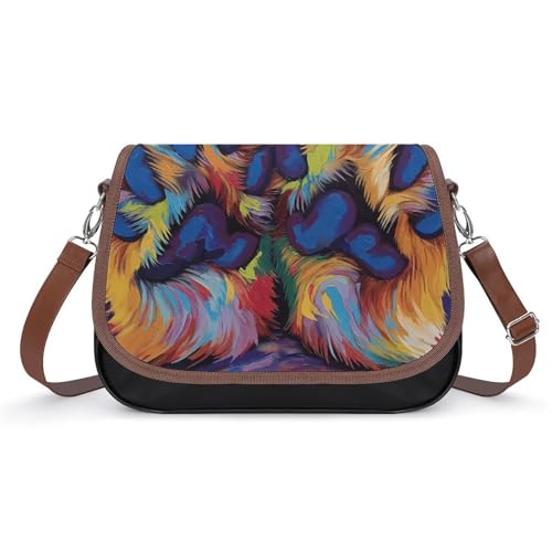 Sac à main étanche en cuir imprimé pattes de chien avec bandoulière réglable femme