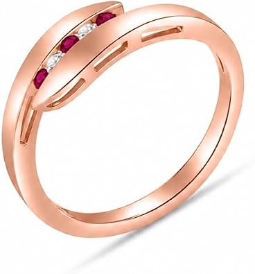 Galaxy Gold GG 14K Solid Gold Natural Ruby and Diamond Channel Set Ring for Women