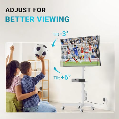 Image of BONTEC Rolling TV Stand with Pegboard Storage for 32-65 Inch TVs, Holds, Height Adjustable Mobile TV Cart on Metal Wheels with Shelf & Cable Management,Holds up to 88 lbs, Max VESA 400x400mm, White
