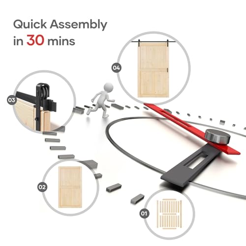 ROYMELO 48x84 inch Sliding Barn Wood Door Slab with 8ft Hardware Kit, Requires Simple DIY Assembly - Thumbnail 5