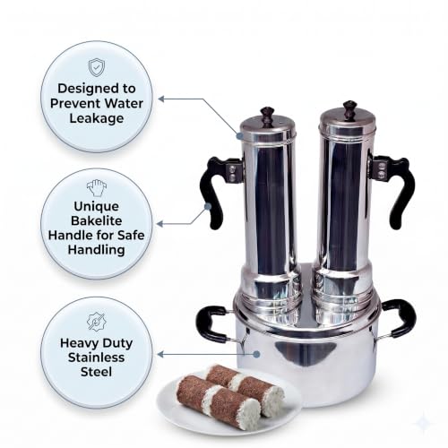 Image of Nakshathra Stainless Steel Puttu Maker with Steamer, Puttu Kudam, 2 Puttu Pipe & Free One Extra Pipe, Gas & Induction Compatible, Durable Food-Grade Rice Cake Maker