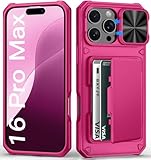 BXYJY for iPhone 16 Pro Max Wallet Case with Card Holder (4-5 Cards), Military Grade Protection, Slide Camera Cover, Heavy Duty Women Girly Men Protective Phone Case for iPhone 16 Pro Max, Hot Pink
