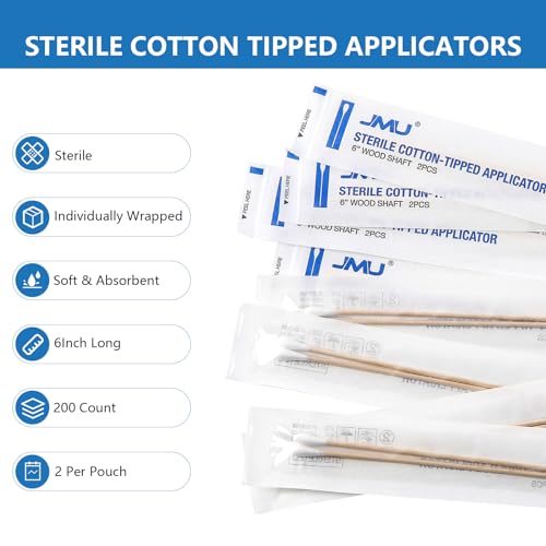 jmu 6 inch sterile cotton tipped applicators 200 count long cotton swabs wood shaft medical swabs