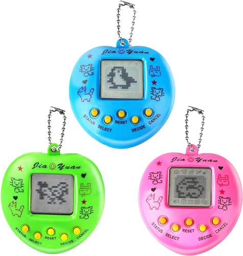 Yeelan Set di 3 macchine da gioco elettroniche per animali domestici, console portatile, giocattolo retrò, regalo di compleanno con portachiavi colore casuale