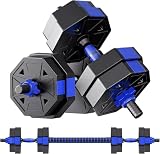 【ダンベル 可変式 3in1】10kg 20kg 30kg 40kg 2個セット バーベルにもなる ダンベル アジャスタブル 重量調節 無臭素材 静音 八角形 ダンベル 回らず 高い安全性 BJBH (青, 5kg×2)