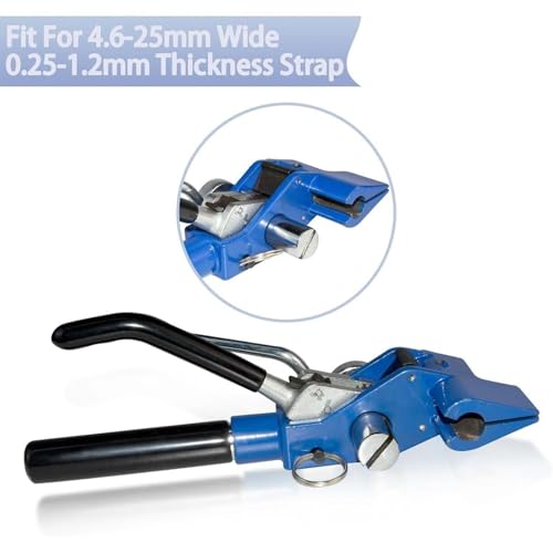 Tensor de fleje de acero inoxidable con crimpadora de corte, herramientas de flejado de acero para agrupar cables, tuberías, carteles, postes eléctricos, compatible con correas de embalaje de 4,6 mm a